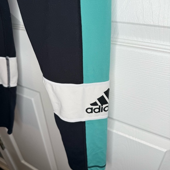 Adidas Women's Black and Teal Climalite Running Tights Leggings Size Medium GUC - Picture 2 of 5